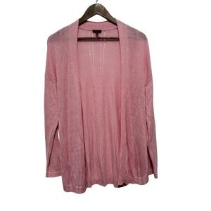 Talbots Cardigan Women XL Petite Pink Lightweight Linen Blend Open Front Sweater